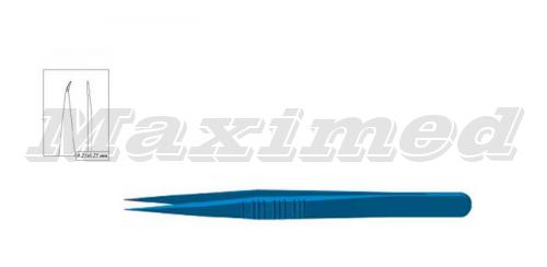 Пинцет ювелирный титановый 135 мм, изогнутые кончики 0,25х0,25 мм с карбидом вольфрама, плоская ручка 10 мм